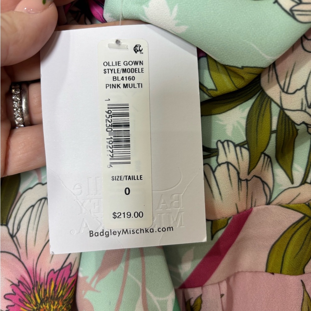 Belle Badgley Mischka | Ollie *Pink Multi-Floral* Maxi Gown | *NWT* | Side Slit - Picture 8 of 8
